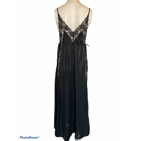 Vintage 60’s 70’s Black Nylon & Lace Split-side Nightgown PANDORA Sz S - Picture 8 of 10